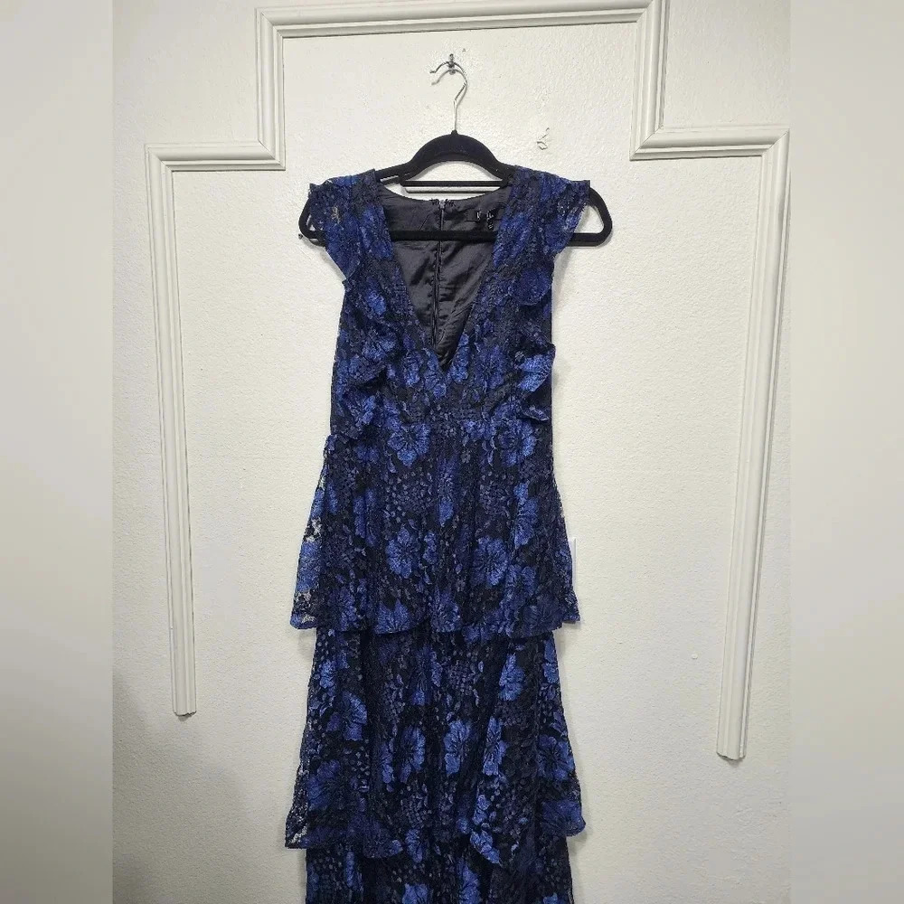Lulus Molinetto Navy Blue Lace Ruffled Tiered Sleeveless Maxi Dress Party Prom - Picture 7 of 11